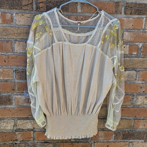 Free People Cream Blouse with Gold Embroidery - Picture 5 of 13